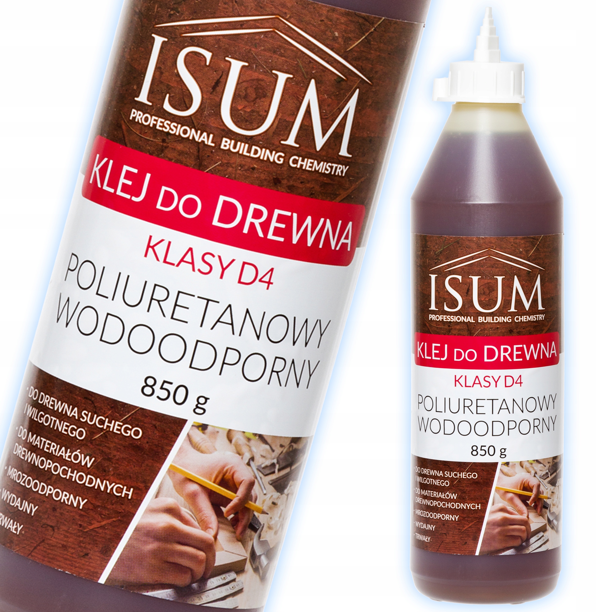 ISUM D4 850g KLEJ do drewna POLIURETANOWY SZYBKOWIĄŻĄCY Wodoodporny