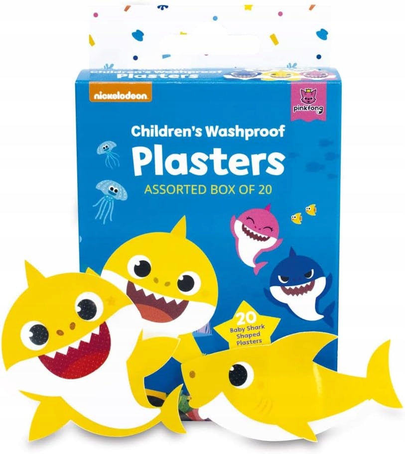 Plastry Opatrunkowe dla Dzieci Baby Shark 2 rozmiary WODOODPORNE 20szt